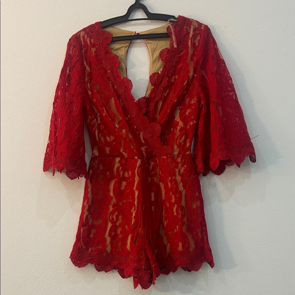 Elegant Red Lace Romper